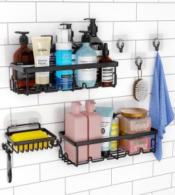 Shower Caddy 3 Pack Shower Organizer with 20 Hooks 3 Adhesive Hooks Large Capacity Stainless Steel Black Shower Shelves No Drilling Easy Installation